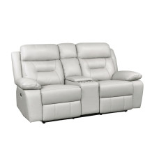 Luxe Leather Reclining Power Loveseat Light Grey
